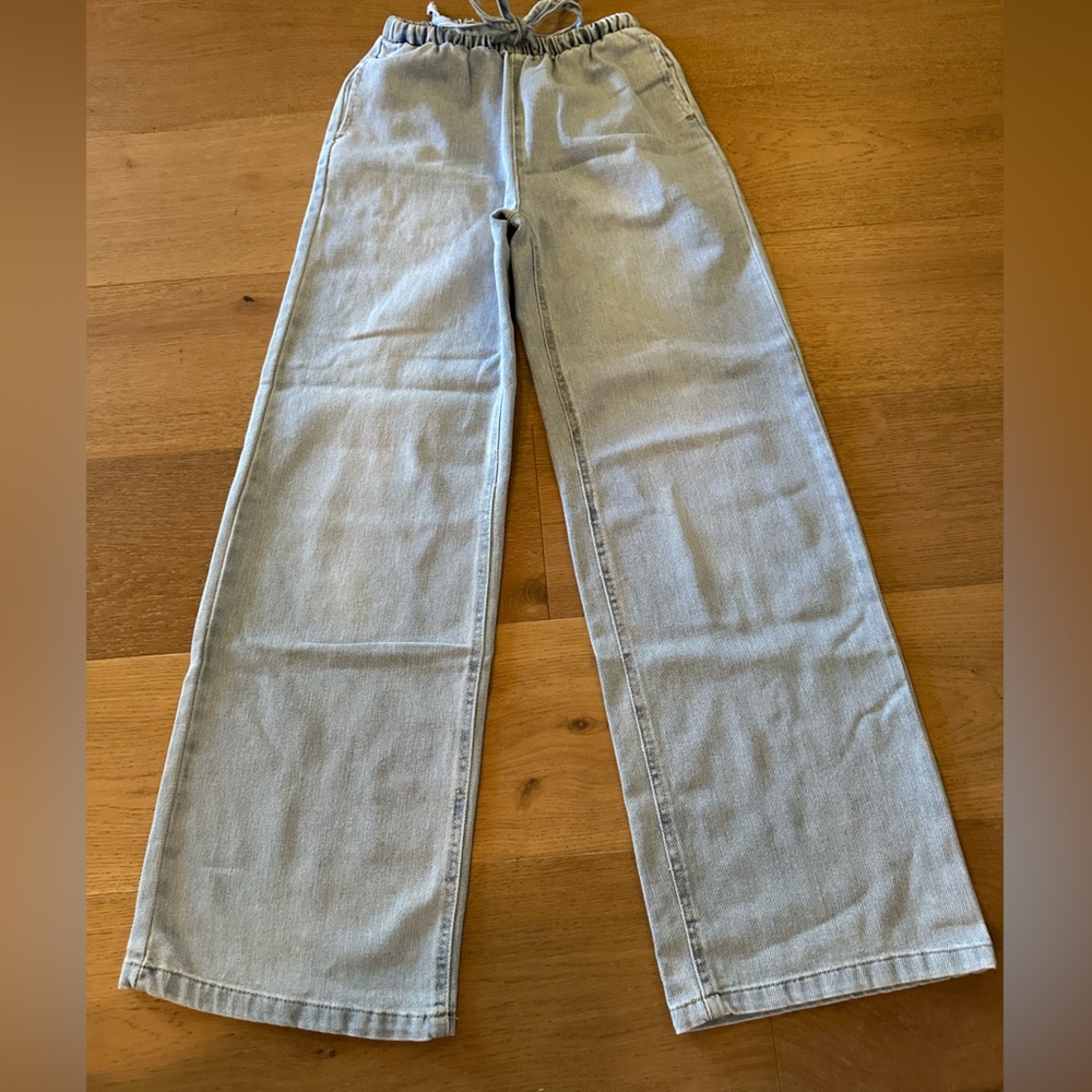 No boundaries women’s denim drawstring pants blue small